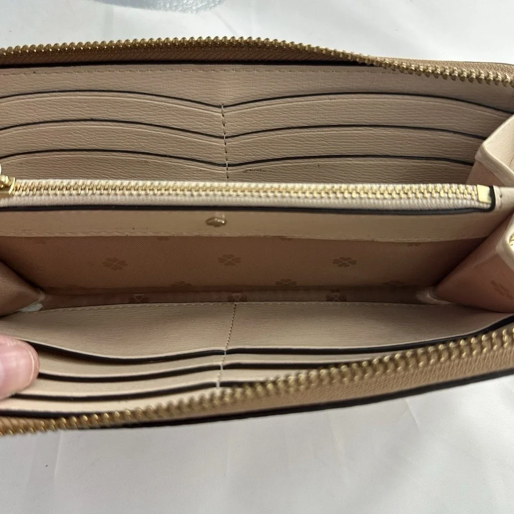 Kate Spade Nude Pebbled Leather Zip Around Wallet Gold Hardware